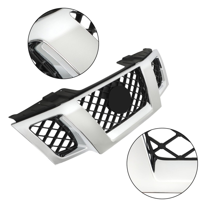 Thomletha Front Grille Upper Mesh Style Chrome Shell with Black