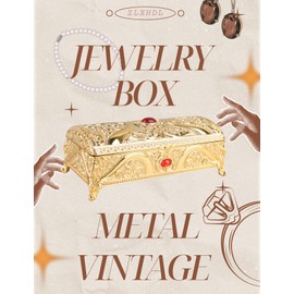 ZLXHDL Vintage Metal Jewellery Box Gold 19.5 x 9.5 x 7.8 cm - Rectangular Jewellery Box with Velvet Lining for Rings Earrings Jewellery - Elegant Gift Box for Women