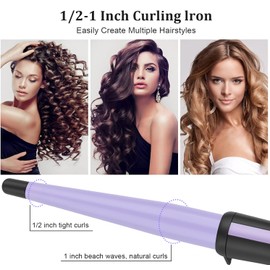 Hair Curling Iron, Tapered Curling Wand, Professional 0.5-1Inch Ceramic Hair Curler Wand with Heat-Resistant Glove, Dual Voltage