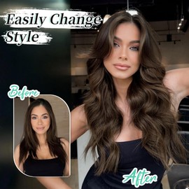 KooKaStyle Clip in Hair Extensions 4PCS Thick Hairpieces Medium Brown Hair Extensions for Women Weft Natural Synthetic Hair Extensions 20 Inch Daily Use