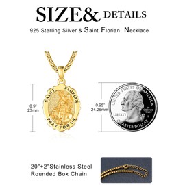 TANGPOET St Florian Firefighter Necklace Gold Plated 925 Sterling Slver Patron Saint of Firefighters Prayer Graduation Catholic Religious Jewelry Gifts for Men Women