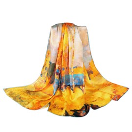 MEISEE 100% Pure Mulberry Silk Scarf 43”*43” Large Square Lightweight Headscarf Women’s Hair Wraps Shawls with Gift Packed (Yellow oil painting)