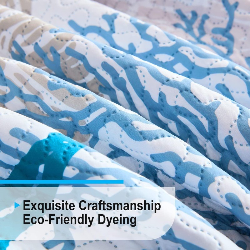 Tritard 3 Piece Coastal Quilt Sets King Size - Reversible