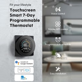 WiFi Smart Thermostat for Water/Gas Boiler Digital Temperature Controller Large LCD Display Touch Button Voice Control Compatible with Assistant & Alexa