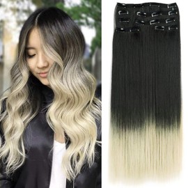 7 Pcs 16 Clips Thick Double Weft Clip in Hair Extensions Long Straight Hairpiece Synthetic Hair
