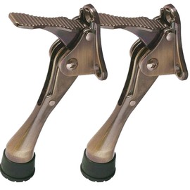 One Touch Kickdown Door Stopper, Door Holder, Heavy Duty Door Stops, Bottom of Door, Height-Adjustable Rubber Tips by HASHI (Antique Bronze 4 inch x 2pack)