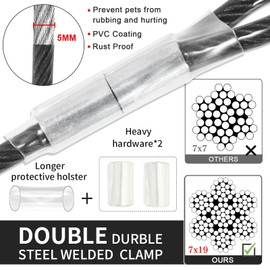 Upgraded Black Dog Tie Out Cable Leash with Spring, 360° Metal Swivel Hooks, Steel Wire Dog Cable with Durable Clips for Yard (9m)