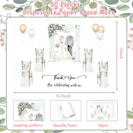 50 Pcs Wedding Paper Placemats, 16 x 11 Inches Disposable Placemats Wedding Decorative for Dining Table Setting Paper Place Mats for Wedding Party Supplies
