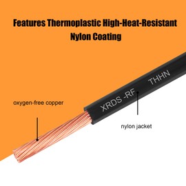 XRDS -RF 14 AWG 100FT THHN Stranded Wire – Nylon Insulated Pure Copper Electrical Cable for DIY Projects – Black – 600V Rated