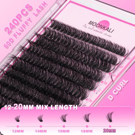 MOONKALI Fluffy Lash Clusters Wispy 60D Volume Eyelash Clusters 12-20mm Mix Length Individual Lashes D Curly Cluster Eyelash Extensions Mink Thick Volume Eyelashes Extension Clusters for Beginners