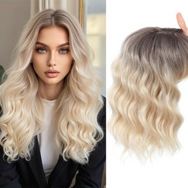 YOOSDPET Hair Toppers for Women with Thinning Hair, 3D Toppers Pieces for Women Middle Part Clip in Bangs Synthetic Curly Wavy Daily (Ombre DarkRoot to Blonde, Side bangs)