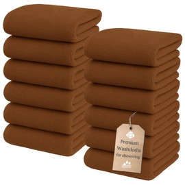 The Towels Haven Luxurious Wash Cloths for Showering [13x13] - Thick, Soft, 100% Cotton Washcloths [Pack of 12] Absorbent Face Towels for Bathroom, Gym, and Spa Ideal for Daily Skincare (Brown)