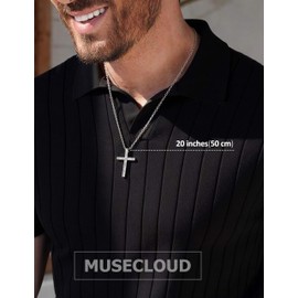 MUSECLOUD 925 Sterling Silver Cross Necklace for Men Non Tarnish 316L Stainless Steel Chain Necklace Minimalist Brutalist Oxidized Cross Pendant Box Chain Christian Presents for Boyfriend 20 In