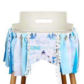 kreat4joy Winter Onederland 1st Birthday Decorations, Arctic Polar Animals 1st Birthday High Chair Banner Arctic Animals Party Decoration Banner for 1 Years Old Boy Girls Winter Birthday Decor
