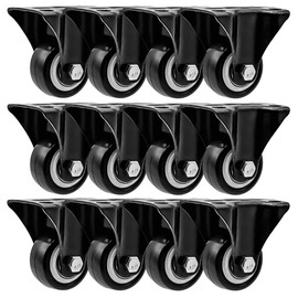 FactorDuty 12 Pack 2 inch Caster Wheels Rigid Fixed Stationery Non Swivel All Black Polyurethane Wheels Premium Non Marking No Noise 150LB Per Wheel