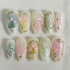 24Pcs Spring Summer Flower Press on Nails Medium Almond Fake