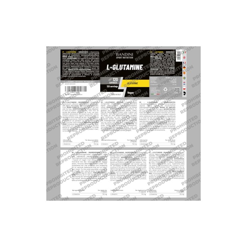 Bandini® L-Glutamine 120 Capsules - L-Glutamine Semi-Essential Amino Acid |