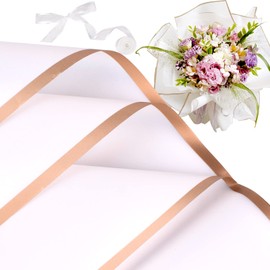 Kosotody 20 Sheets Flower Wrapping Paper Waterproof Florist Bouquet with Ribbon for Bouquets DIY Crafts Packaging Bouquet, 22.8x22.8 inch (White)