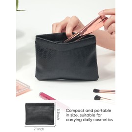Ksriylm 5.5x7in Mini Waterproof Woven Fabric PU-Leather Makeup Bag,Small Snap Closure Organizer Pouches,Portable No Zipper Self-Closing Travel Pocket with compartments