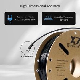 XZN Black PETG Filament 1.75mm 3D Printer Filament 1Kg(2.2lbs) PETG 3D Printing Filament, Strong Toughness & High Precision +/- 0.02mm, No Tangle No Clog No Bubble, Fits for Most 3D Printers