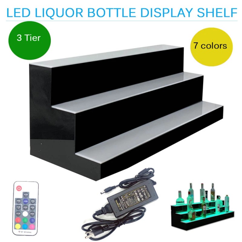 31" 3 Step Tier LED Lighted Shelves Illuminated Liquor Bottle
