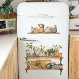 Bowl Kitchenware Utensil Shelf Wall Stickers, sacinora Potted Green Plants DIY Wall Decals Removable Vinyl Peel and Stick for Kitchen Dining Restaurant Bar Furniture Refrigerator Home Decor