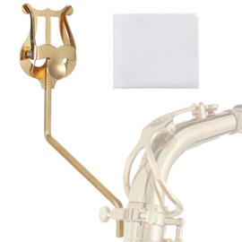 Alto Saxophone Sheet Music Clip, Vertical Marching Music Holder with Cleaning Cloth for Tenor Saxophone, Alto Tenor Sax Music Lyre Replacement, Sturdy Sax Clip for Beginners and Professionals (Gold)