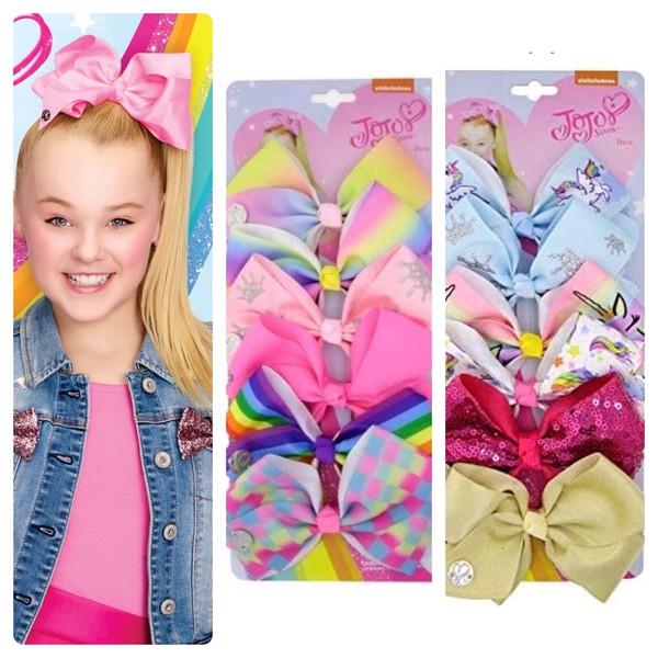 JOJO SIWA 12pcs Hair Bows Clips for Girls (2 Set) - 5 Inches Alligator Clips for Girls Large Bow