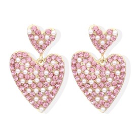 Heart Earrings Valentines Earrings for Women Rhinestone Heart Earrings Red Heart Earrings Dangle Pink Pearl Heart Earrings for Women Love Earrings Valentines Day Outfit Women Valentines Gifts