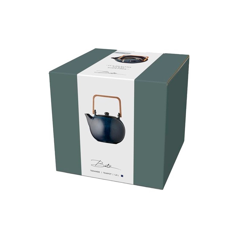 BITZ Dark Blue Stoneware/Ceramic Teapot 1.2 Litre Height 20 cm