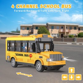 Qutumill 1/30 RC School Bus, 2.4G Remote Control School Car 4 Channel City Classic Bus Toy Electronic Vehicles Opening Door for Toddlers with Lights, Gifts for Kids Boys Girls Age 3 4 5 6 7 8