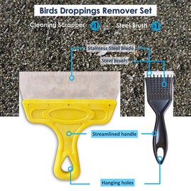 QMARK Birds Cage Cleaner, Pigeon Droppings Scraper, Parrot Pet Cage Cleaner, Stainless Steel Bird Droppings Cleaning Scraper with Brush