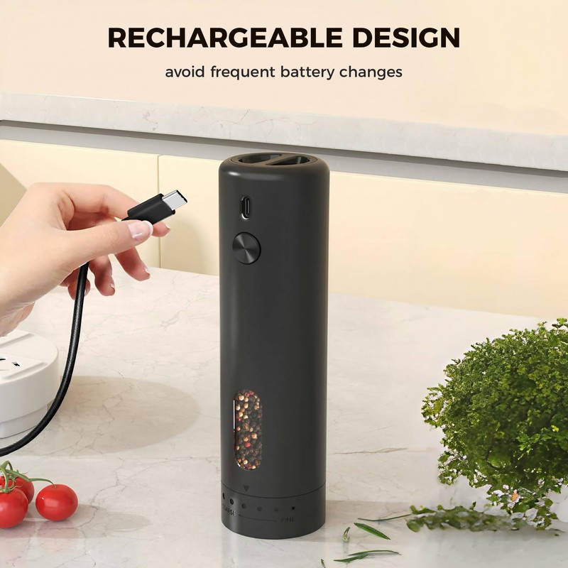 Pepper Grinder, Electric Salt and Pepper Mill Grinder, Adjustable Coarseness,