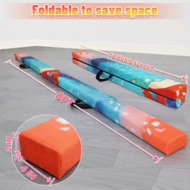 FC FUNCHEER 8FT Folding Balance Beam -Gymnastics Floor Beam - Gymnastics Equipment- Anti-Slip Bottom - Suede Cover - Carry Bag for Kids/Adults Home & Gym Center