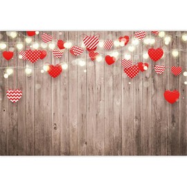 Leowefowa Vinyl 10x8ft Valentine's Photography Backdrop Rustic Wood Red Heart Photo Background Valentine's Day Backdrop Romantic Love Theme Anniversary Wedding Bridal Party Decor Banner