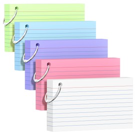 250 tarjetas de ndice de colores de 3 x 5 pulgadas con llavero, tarjetas flash de peso pesado de 6.35 ozm, 5 colores (50 hojas cada uno), toma de...  