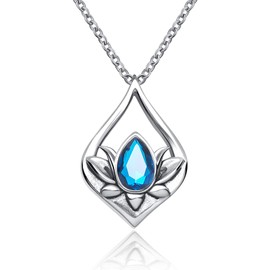 GMXLin Lotus flower Urn Necklaces for Ashes Blue Crystal Cremation Memorial Keepsake Stainless Steel Pendant for Dad Mom Sister Brother