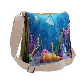 Ambesonne Ocean Messenger Bag, Marine Life Fish Moss, Unisex Cross-body