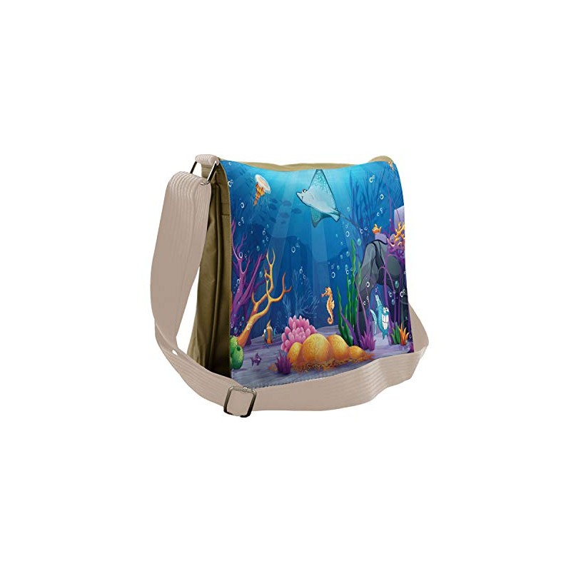 Ambesonne Ocean Messenger Bag, Marine Life Fish Moss, Unisex Cross-body