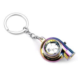 DAWRIS Electric Turbocharger Keyring with Sound & Light, Chrome Turbo Keyring, Rotating Compressor Wheel, Turbocharger Keychain, Cool Keyring for Birthday Gift, multicoloured