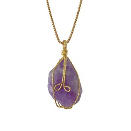 EDEN'S CALL Natural Irregular Raw Crystal Necklace for Women Golden Wire Wrapped Rough Gemstone Pendant with Chain, Dark Amethyst