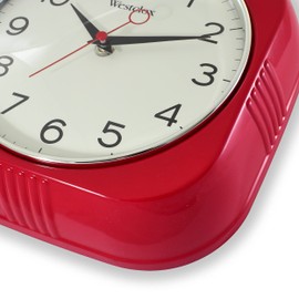 Westclox Westclox Retro Wall Clock Vintage 1950s Vintage Wall Clock for Retro Kitchen Decor with Large 9.5" Display & Quiet Ticking | 50's Mid Century Retro Clock for Kitchen or Living Room | Red/Square