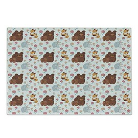 Ambesonne Animal Cutting Board, Mothers Day with and Mom Maternal Fox Rabbit Flowers Family Concept, Decorative Tempered Glass Cutting and Serving Board, Small Size, Multicolor