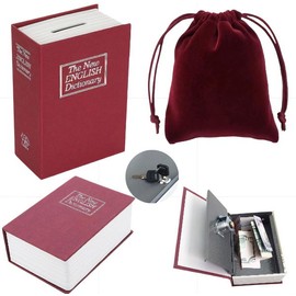 Book Safe with Key Lock for Gambler, Winners Bank Portable Safe Casino Money Pocket Sized Cash Box with 2 Keys and Storage Bag (red color)