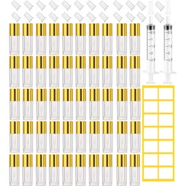 1.3ML Empt Lip Gloss Tube, 52Pack Clear Mini Refillable Balm Bottles Transparent Lipstick Containers for Lip Samples Portable DIY Containers Vials with Lipbrush and Cover for Travel and Home Use