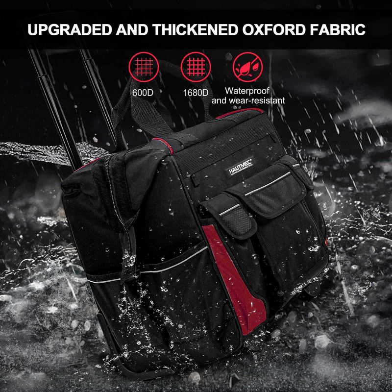 HAUTMEC 14.5" Rolling Tool Bag With Wheels Portable Tool Bag