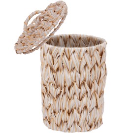 hardcometrue Boho Wicker Trash Can with Lid,Waterproof Bathroom Trash Can Hand Woven Wicker Waste Baskets for Kitchen Office Bedroom