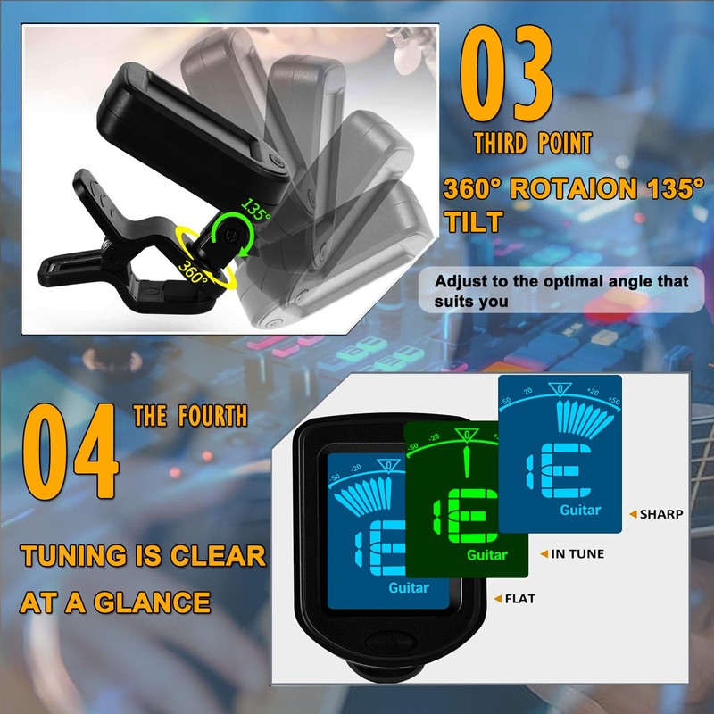 Jinlop Guitar Clip-on Tuner and Capo Set with 5 Picks