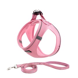 Suredoo Dog Harness with Lead, Anti-Pull Chest Harness, Reflective Chest Harness for Small Dogs, Pets, Puppies, Cats (Pink, L)