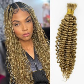 Human Braiding Hair Deep Wave Bulk Human Hair for Braiding No Weft (1 Pack-2 Bundles-100g) Human Braiding Hair for Boho Braids (27#, 18Inch)